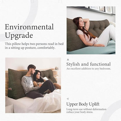 Wedge Headboard Pillow Dorm Room Reading Pillow Back Support for Sitting Up in Bed Bolster Lumbar Cushion Body Positioning Bedrest Cotton Linen 59in Coffee Queen