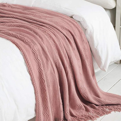BOURINA Coral Pink Throw Blanket 60 x80 Inches Textured Solid Soft Sofa Throw Bed Runner Knitted Decorative Blanket