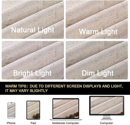 PrinceDeco Primitive Textured Linen 100% Blackout Curtains for Bedroom/Living Room Energy Saving Window Treatment Curtain Drapes, Burlap Fabric with White Thermal Insulated Liner (52 x 96in, Natural)