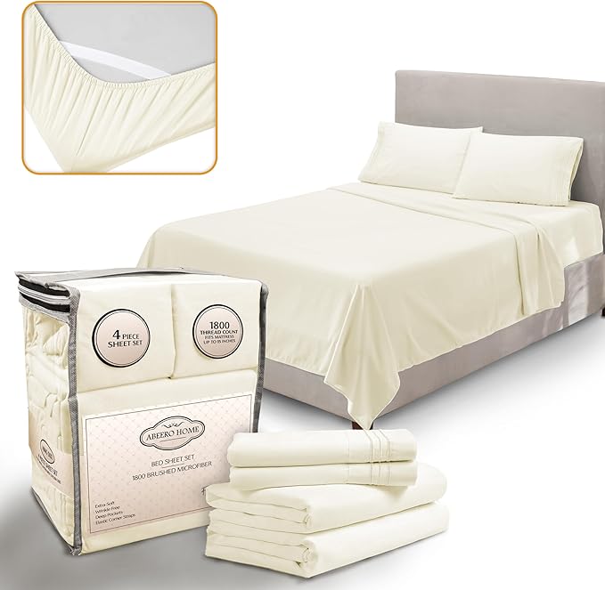 Twin Sheets Set - Luxury Hotel Bed Sheets - Soft Cooling Sheet with Elastic Corner Straps - Deep Pockets Microfiber Bedsheet - Bedding Sheet & Pillowcases Sets - 3 PC (Twin Size, Ivory)