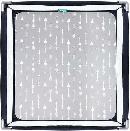 Square Playard/Playpen Fitted Sheets, Perfect for New Room2 / TotBloc Portable Playard, 2 Pack, Ultra Soft Microfiber, Fitted Playpen Sheet, Navy Cloud and Grey Arrow