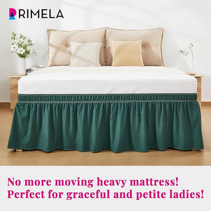 RIMELA Emerald Green Bed Skirt Queen Size 15 Inch Drop, Wrap Around Elastic Bedskirt, Dust Ruffle for Adjustable Bed Base Machine Washable Easy to Install Bed Skirts,Christmas Bedroom Decor