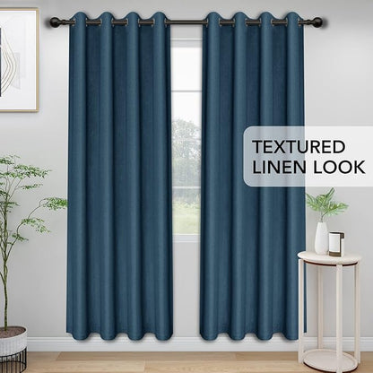 Easy-Going Linen Look Blackout Curtain Grommet Window Curtain Drapes for Bedroom, Living Room Thermal Insulated Room Darkening (2 Panels, 52x108 inch, Navy)