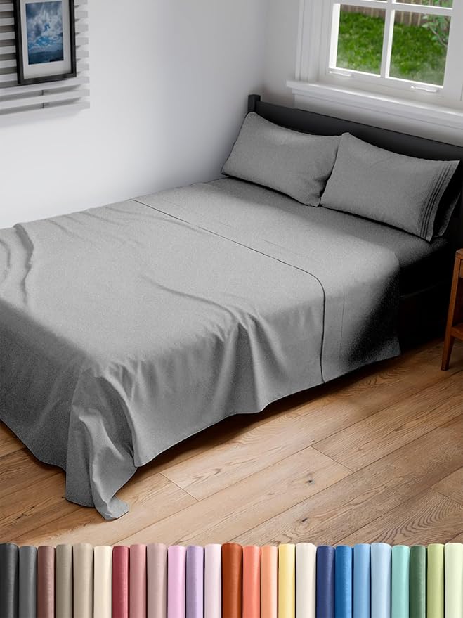 Full XL Bed Sheet Set - 4 Piece Extra Long Extended Full XL Sheets - Ultra-Soft, Breathable & Cooling - Fits 8” to 16" Mattress w/ Deep Pockets - 54" x 80" - Wrinkle & Fade Resistant - Heathered Grey