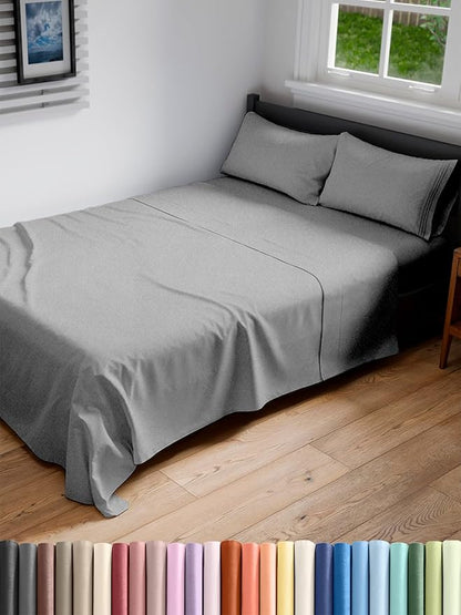 Full XL Bed Sheet Set - 4 Piece Extra Long Extended Full XL Sheets - Ultra-Soft, Breathable & Cooling - Fits 8” to 16" Mattress w/ Deep Pockets - 54" x 80" - Wrinkle & Fade Resistant - Heathered Grey