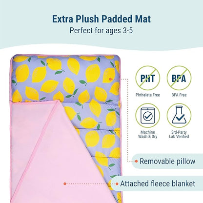 Wildkin 43-inch Kids Nap Mat – Soft Microfiber Toddler Sleeping Mat with Pillow