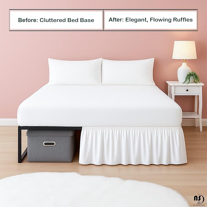 Ruffled Bed Skirt with Split Corners - White, Queen, 18 Inch Drop Bedskirt Expertise Tailored fit Wrinkle Free Dust Ruffled Bed Skirt (Available in All Bed Sizes and 10 Colors)