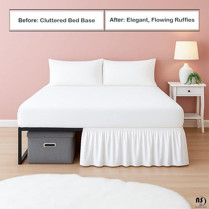 Ruffled Bed Skirt with Split Corners - White, Queen, 18 Inch Drop Bedskirt Expertise Tailored fit Wrinkle Free Dust Ruffled Bed Skirt (Available in All Bed Sizes and 10 Colors)