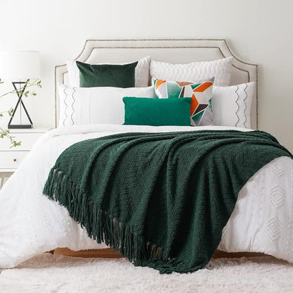 BATTILO HOME Forest Green Throw Blanket Couch,Knit Christmas Throw Blanket Versatile Chair,Super Soft Warm Christmas Decor Throw Tassels Bed,Sofa and Living Room,50'' x 60''