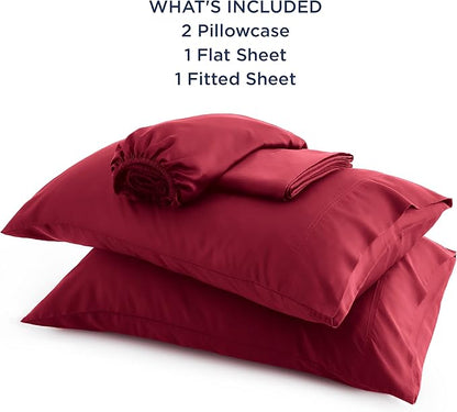 Bedsure Queen Sheet Set, Rayon Derived from Bamboo, Cooling Sheets, Breathable & Soft, Deep Pocket Up to 16 Inches, Hotel Luxury Silky Bedding for Hot Sleepers, Burgundy