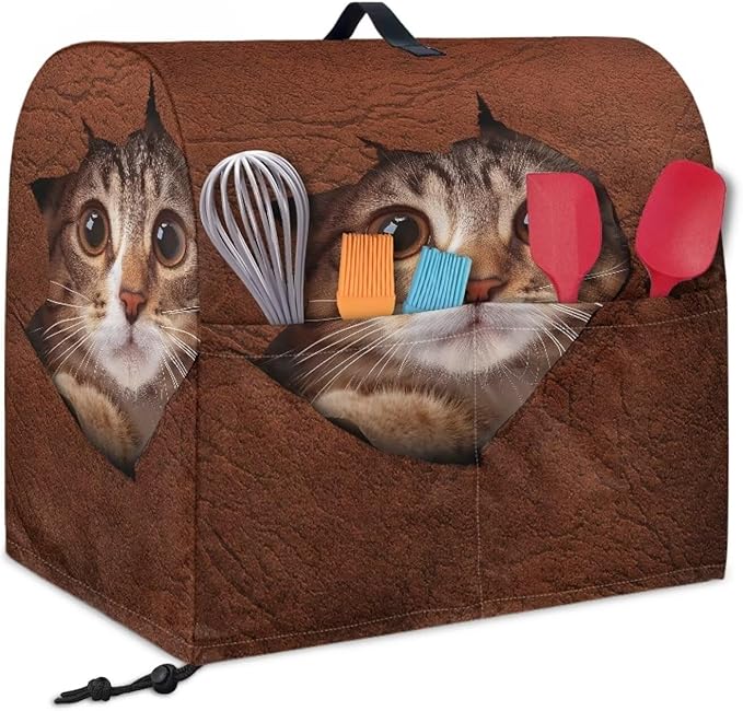 Cute 3D Cat Print Stand Mixer Covers Protector Kitchen Aid Mixer Cover Dust Covers with Top Handle Front Pocket Universal Fit Tilt Head and Bowl Lift Models
