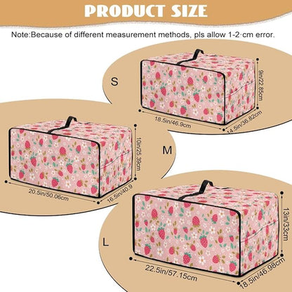 Pink Strawberry Cherry Blossom Print Microwave Oven Dust Cover Toaster Oven Cover Foldable Polyester-Linen Fabric Small Appliance Dust Covers Suitable for Most Microwave Ovens, M