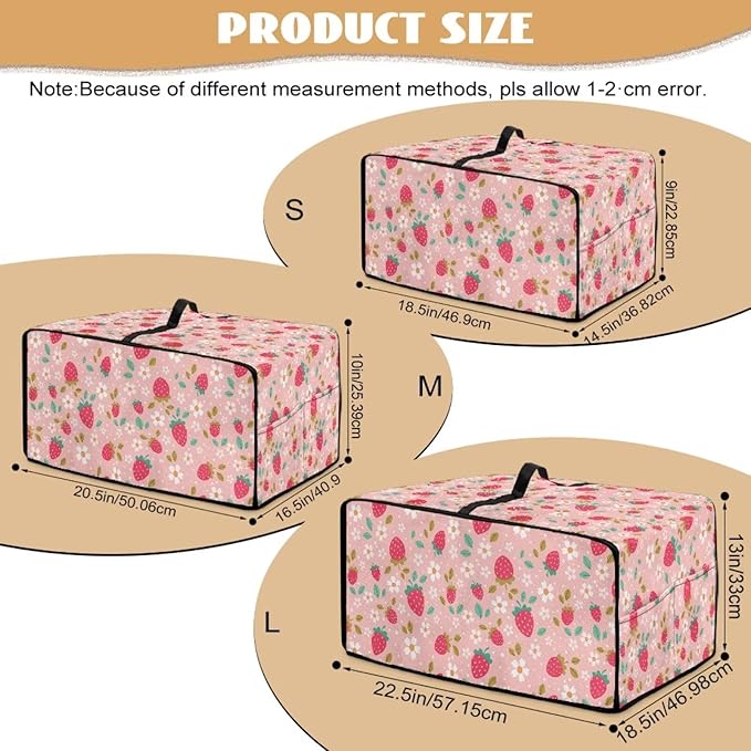Pink Strawberry Cherry Blossom Print Microwave Oven Dust Cover Toaster Oven Cover Foldable Polyester-Linen Fabric Small Appliance Dust Covers Suitable for Most Microwave Ovens, L
