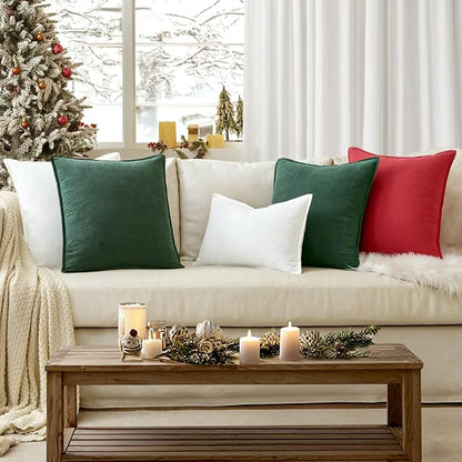 EMEMA Christmas Throw Pillow Covers Decorative Linen Pillow Covers 18x18 Inch Red Boho Farmhouse Neutral Couch Throw Pillows for Bed Pack of 2 Accent Pillowcase Modern Sofa Cushion Livingroom Home
