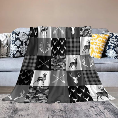 Rustic Cabin Throw Blanket, Farmhouse Grey Camouflage Deer Vintage Country Hunting Wildlife Blanket Throw for Bed Camping Travel Living Room Bedroom, 60"x80"