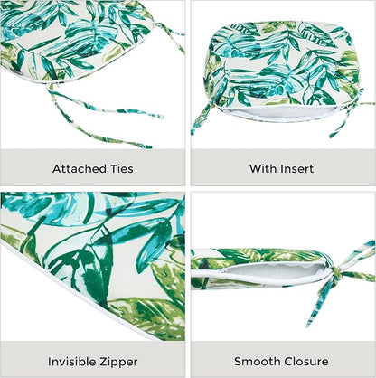 Outdoor Chair Cushions Set of 2,Patio Seat Cushion 17"x16"x2",U-Shaped Dining Chair Cushion 17 by 16 Inch,Water Resistant,Fade-Resistant Chair Pads for Kitchen Garden Furniture(Palm Leaf)