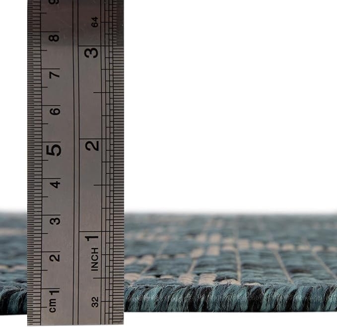 Unique Loom Outdoor Trellis Collection Area Rug (3' 3" Round, Teal/ Gray)