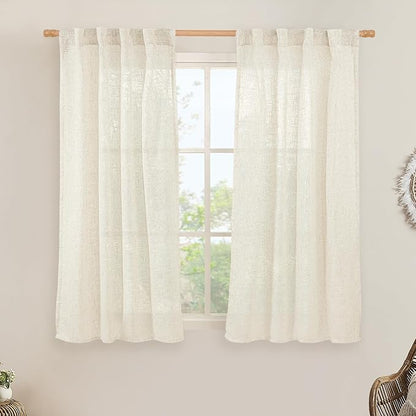 LAMIT 54 inches Long Semi Sheer Linen Curtains 2 Panels, Cream Ivory Light Filtering Panels Back Tab and Rod Pocket Boho Neutral Drapes for Living Room/Bedroom/Farmhouse, 38 x 54 Inch