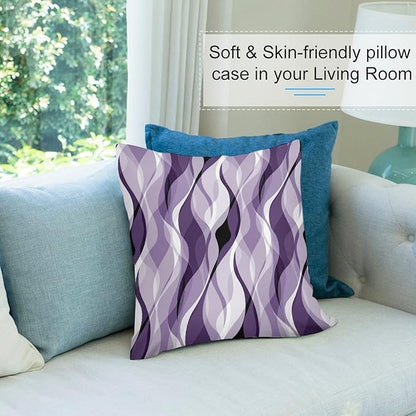 Purple Throw Pillow Covers Modern Abstract Purple and Grey Striped Decorations for Bedroom Living Room Farmhouse Sofa Pillows Bed Couch 16x16 Inch
