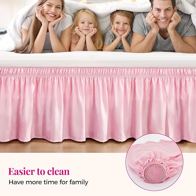 RIMELA Dusty Pink Bed Skirt King Size 18 Inch Drop, Wrap Around Elastic Bedskirt, Dust Ruffle for Adjustable Bed Base Machine Washable Easy to Install Bed Skirts