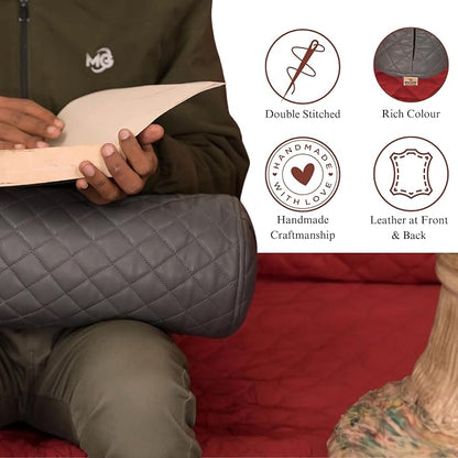 Neck Roll Pillow Cushion Cover, 18x5 Inch Full Moon Round Bolster Pillow Case, Cylinder Soft Lambskin Leather Pillowcase for Head, Spine & Neck Support During Sleep - Quilted Grey Pack of 1