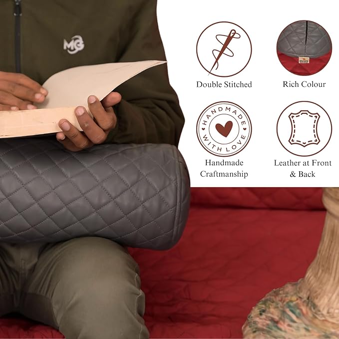 Neck Roll Pillow Cushion Cover, 16x7 Inch Full Moon Round Bolster Pillow Case, Cylinder Soft Lambskin Leather Pillowcase for Head, Spine & Neck Support During Sleep - Quilted Grey Pack of 1