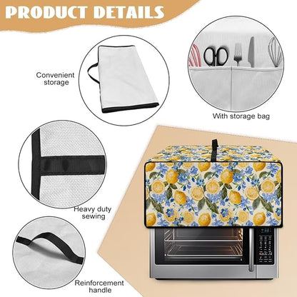 Waterproof Dust-Proof Microwave Oven Grill Cover Protector Lemon Floral Leaf Print Polyester-Linen Fabric Dust Cover with Storage Bags Case Protections for Microwave Oven, S