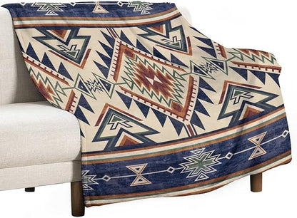 Native Throw Blanket, Southwest Tribal Aztec Pattern Vintage Abstract Ethnic Geometric Print Couch Sofa Bed Plush Throw Blanket 50"x60"