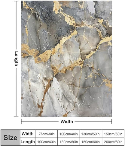 Modern Marble Blanket, Abstract Luxury Baroque Gold Grey Gradient Stone Veins Pattern Soft Warm Cozy Plush Flannel Covers for Livingroom Bedroom Couch Chair Camping Travel Home Decor Tapestry 50x60in