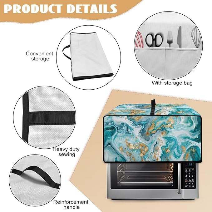 Convection Toaster Oven Dust Cover Washable Fabric Electric Appliance Protector, Easy to Clean Microwave and Convection Oven Dustproof Covers, L, Tea Gold Marble