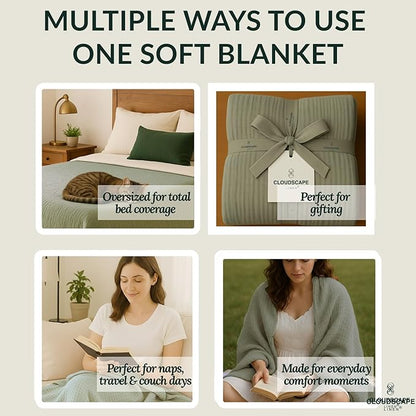Cloud Scape Linen 4 Layer Oversized Muslin Blanket King Size - 100% Cotton, Lightweight & Breathable All Season Blanket for Bed, fits California King, 92x108, Sage Green
