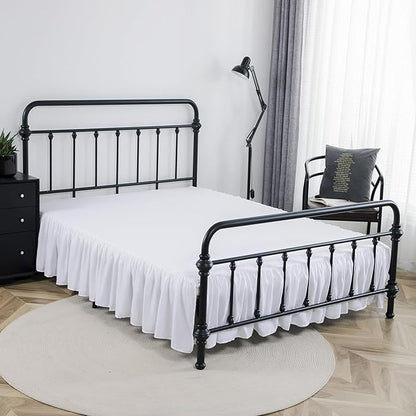 Bed Skirt Queen Size Ruffled Bed Skirt with Split Corners, 16 Inch Drop Dust Ruffle Bed Skirt with Platform, Queen-16 Drop, White