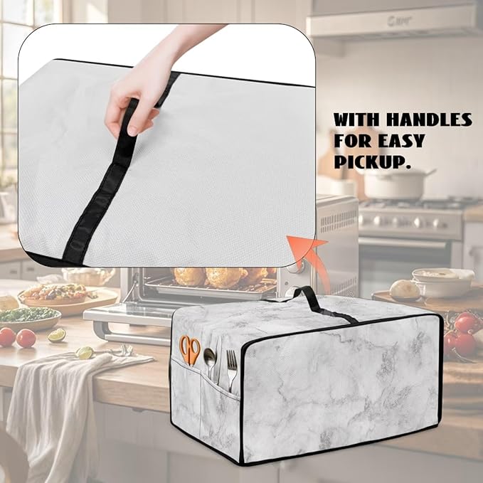 White Marble Texture Print Microwave Oven Dust Cover Polyester-Linen Fabric Dust Cover for Microwave Oven Universal Dust-Proof Kitchen Appliance Protector Fits Most Microwaves, S