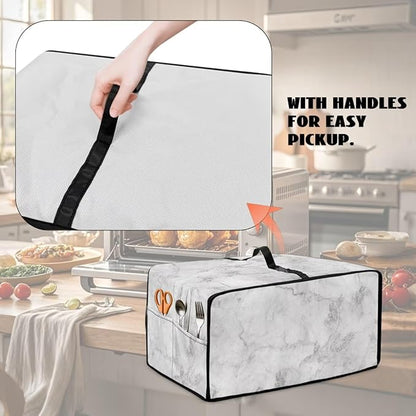 White Marble Texture Print Microwave Oven Dust Cover Polyester-Linen Fabric Dust Cover for Microwave Oven Universal Dust-Proof Kitchen Appliance Protector Fits Most Microwaves, M