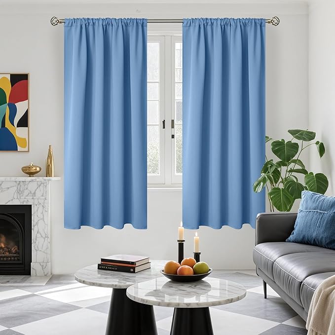 BGment Denim Blue Blackout Curtains 63Inches Length for Bedroom - Rod Pocket Thermal Insulated Room Darkening Window Drapes for Living Room Bathroom, 42 x 63 Inch, 2 Panels
