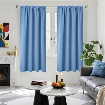 BGment Denim Blue Blackout Curtains 63Inches Length for Bedroom - Rod Pocket Thermal Insulated Room Darkening Window Drapes for Living Room Bathroom, 42 x 63 Inch, 2 Panels