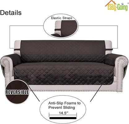 Easy-Going 4 Seater Sofa Slipcover Reversible Sofa Cover Water Resistant Couch Cover with Foam Sticks Elastic Straps Furniture Protector for Pets Children Dog Cat (XX-Large, Chocolate/Chocolate)