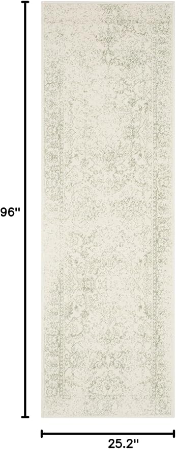 SAFAVIEH Adirondack Collection Runner Rug - 2'1" x 8', Ivory & Sage, Distressed Vintage Floral Design, Non-Shedding & Easy to Clean, Ideal for Hallway, Foyer, Entryway, Bedroom (ADR109V)
