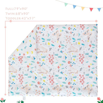 PERFEMET 5 Pieces Girls Bed in A Bag Full Size Reversible Pink Flowers Butterfly Comforter Set with Sheet Soft Lightweight Botanical Floral Bedding Set for Kids Teen(White, Full)