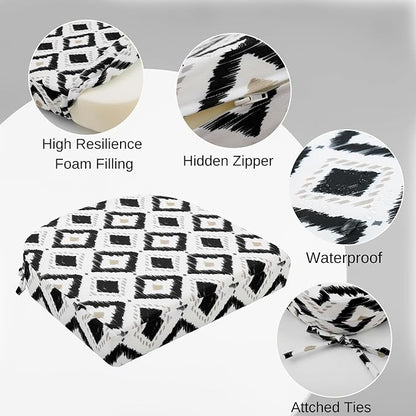 idee-home Outdoor Chair Cushions Set of 4, Thick 17" x 17" x 3" Outdoor Seat Cushions Patio Furniture Waterproof with Ties, Dining Pads