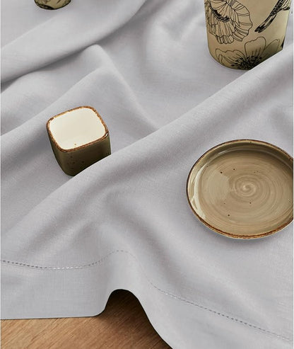 Solino Home Linen Soft Grey Table Runner 132 Inches Long - 100% Pure Linen Extra Long Table Runner 14 x 132 Inch for Christmas, New Year - Classic Hemstitch