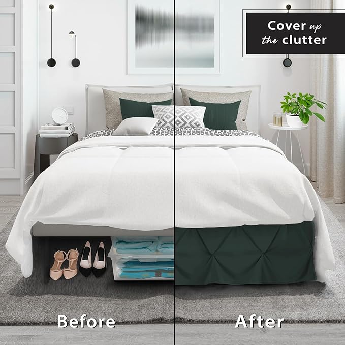 Nestl Forest Green Bed Skirt Full Size, Pinch Pleat Full Bed Skirt, 14" Inch Drop Full Bedskirt, Hotel Quality Forest Green Bed Skirts, Microfiber Bedskirt for Full Bed, Forest Green Full Bed Skirt