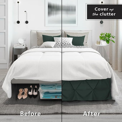 Nestl Forest Green Bed Skirt Full Size, Pinch Pleat Full Bed Skirt, 14" Inch Drop Full Bedskirt, Hotel Quality Forest Green Bed Skirts, Microfiber Bedskirt for Full Bed, Forest Green Full Bed Skirt
