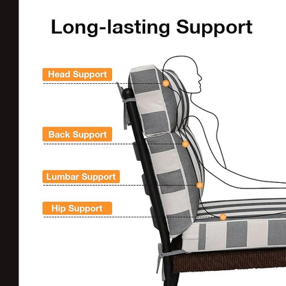 Outdoor High Back Chair Cushion Seat Pads, 44 x 21 Inch Water-Repellent & Fade-Resistant Patio Furniture Cushions with Ties for Adirondack, Rocking Chairs, Gray Stripe