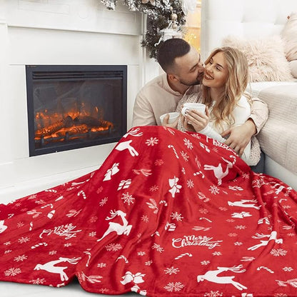 PAVILIA Christmas Throw Blanket | Holiday Christmas Reindeer Snowflakes Fleece Blanket | Soft, Plush, Warm Winter Cabin Throw, 50x60 (Red Reindeer)
