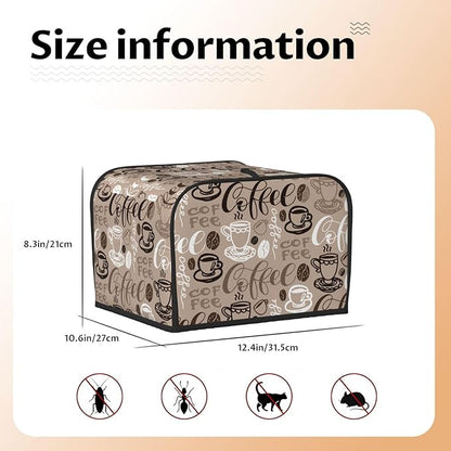 Brown Coffee Pattern 4 Slice Toaster Cover, Waterproof Toaster Dust Cover Bread Maker Protective Cover For Small Kitchen Appliance Dining Room Table Home Decor Gifts