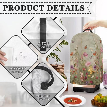 Wildflower Butterfly Blender Cover Dust Proof Small Appliance Cover Foldable Dust Cover Kitchen Decorations for Blender Food Processor Juicer