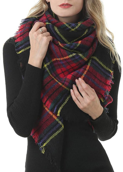 American Trends Women's Cozy Warm Winter Fall Blanket Scarf Stylish Soft Chunky Checked Giant Scarves Shawls