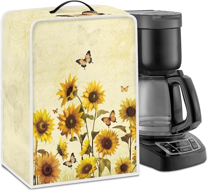 Mumeson Sunflower Coffee Maker Dust Cover for Home Kitchen Decor, Modern Stand Mixer Cover with Coffee Beans Design