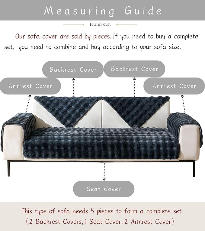 Faux Fur Couch Cover Fuzzy Soft Plush Thick Bubble Sofa Cover Luxury Sectional Couch Covers Luxury Anti-Slip Sofa Slipcover Washable Furniture Protector (Dark Grey,36"x82")
